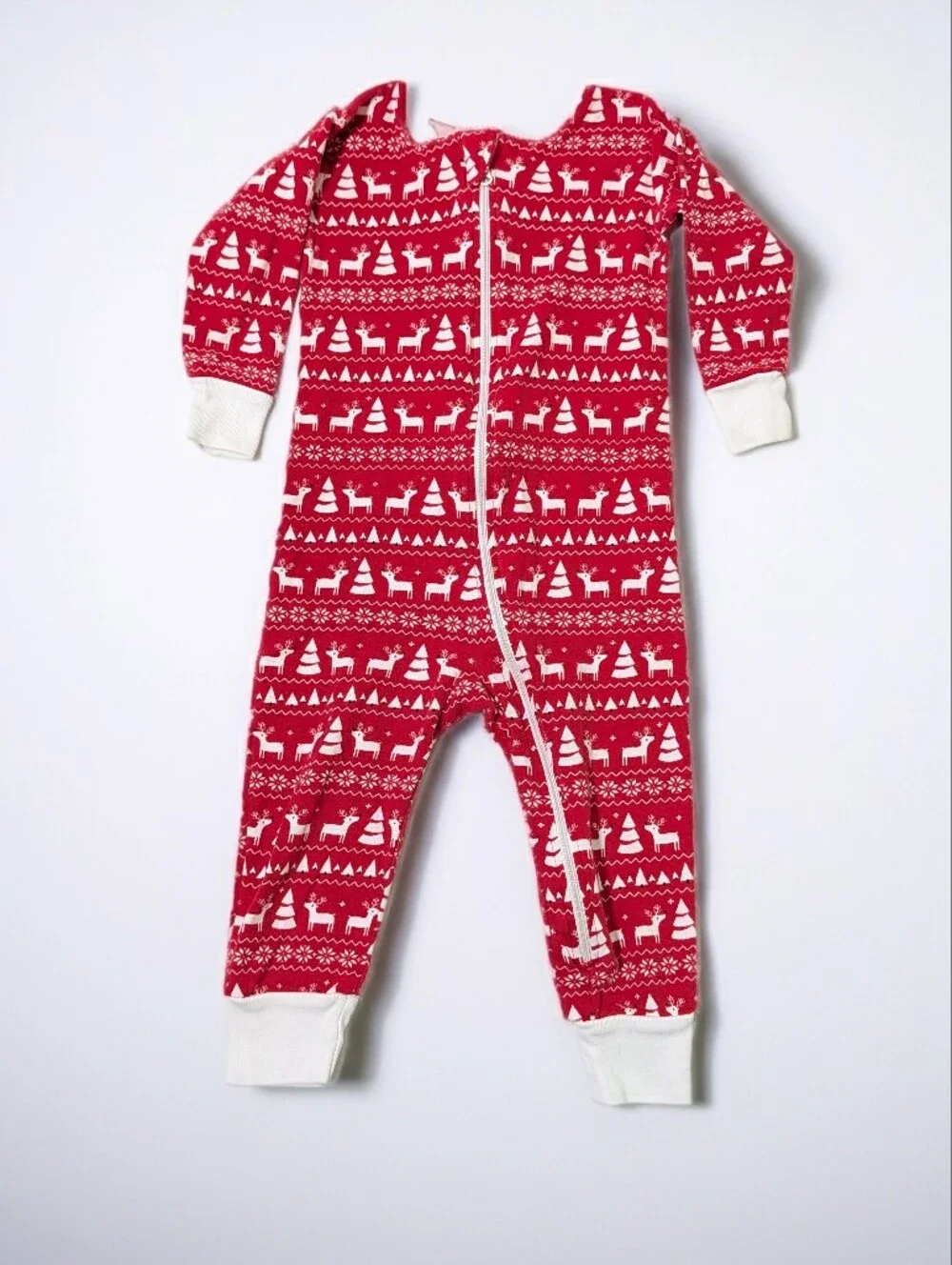 Kissy Kissy Red Christmas Reindeer Zip Footedless Pajama Onesie 18–24M Holiday